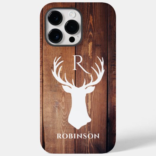 ウッドモノグラムイニシャル素朴ディアアントラー Case-Mate iPhoneケース (裏面)