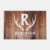 ウッドモノグラム素朴ファミリー名ディアアントラーレイク ドアマット (正面)