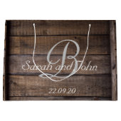 ウッドモユニーク素朴ノグラム結婚の抱き枕 ラージペーパーバッグ (正面)