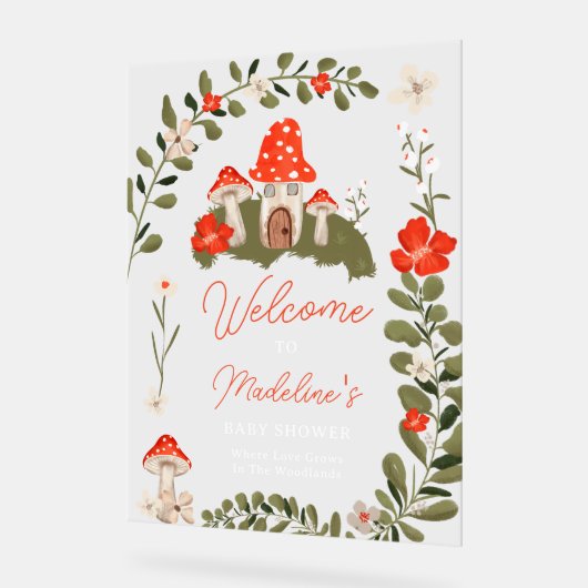 ウッドラお洒落キッシュルームフローラの赤ちゃんシャワー アクリルサイン (傾斜)