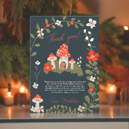 ウッドラお洒落キッシュルームフローラの赤ちゃんシャワー サンキューカード