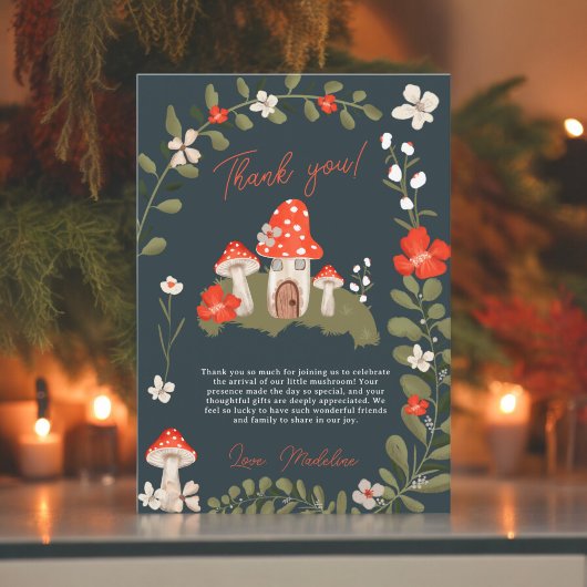 ウッドラお洒落キッシュルームフローラの赤ちゃんシャワー サンキューカード