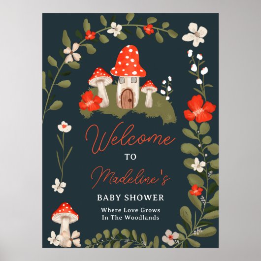 ウッドラお洒落キッシュルームフローラの赤ちゃんシャワー ポスター (正面)