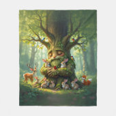 ウッドラお洒落ンドの生き物と神父の木 フリースブランケット (正面)