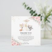 ウッドラお洒落ンドアニマルズピンクフローラ誕生日 サンキューカード (スタンド正面)