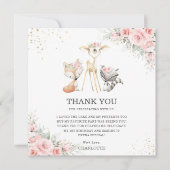 ウッドラお洒落ンドアニマルズピンクフローラ誕生日 サンキューカード (正面)