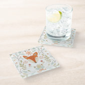 ウッドラお洒落ンドキツネ ガラスコースター (アングル)