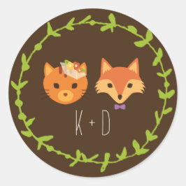ウッドラお洒落ンドキャット&キツネ結婚ズ ラウンドシール