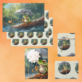 ウッドラお洒落ンドコテージコアフロッグ誕生日ミックス ラッピングペーパーシート