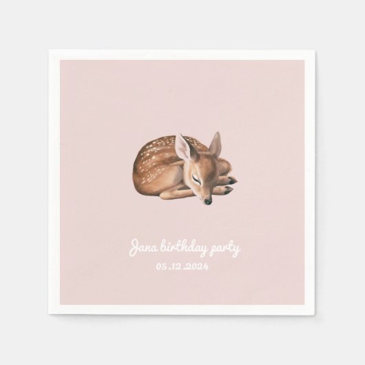 ウッドラお洒落ンドシカ誕生日ピンク スタンダードカクテルナプキン (正面)