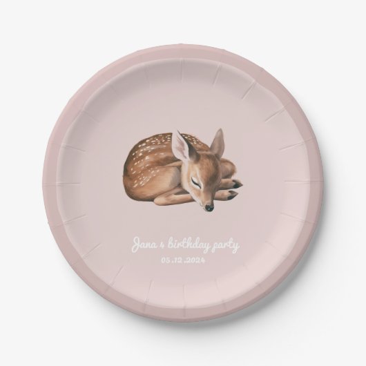 ウッドラお洒落ンドシカ誕生日ピンク ペーパープレート (正面)