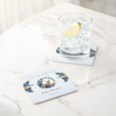 ウッドラお洒落ンドディアブルーフラワー離れズ スクエアペーパーコースター