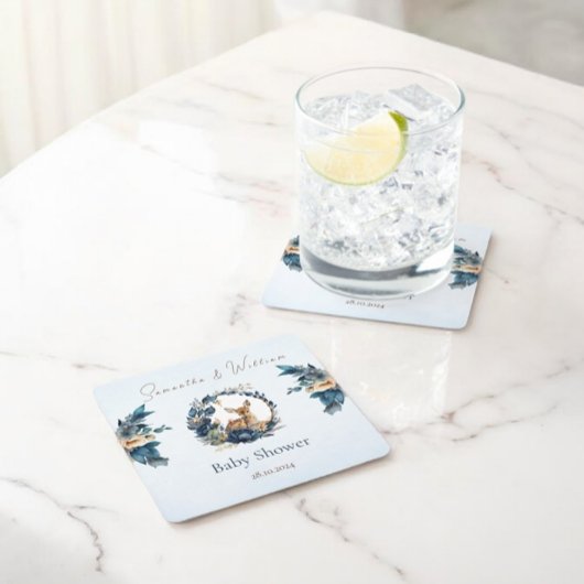 ウッドラお洒落ンドディアブルーフラワー離れズ スクエアペーパーコースター