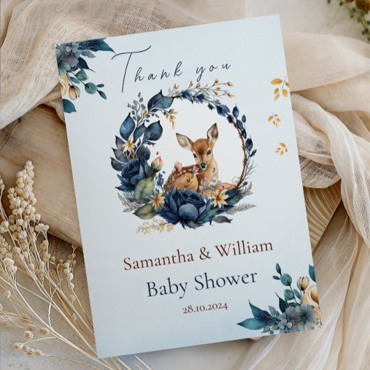 ウッドラお洒落ンドディアブルーフローラ離れズ サンキューカード