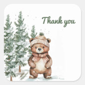 ウッドラお洒落ンドディア誕生日グリーンサンキュー スクエアシール (正面)