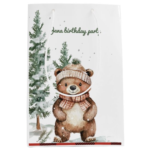 ウッドラお洒落ンドディア誕生日グリーン ミディアムペーパーバッグ (正面)