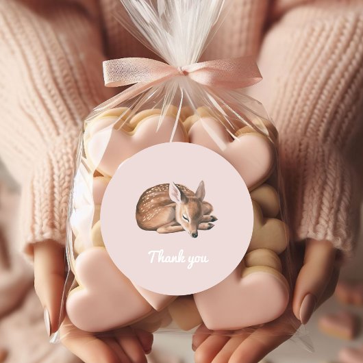 ウッドラお洒落ンドディア誕生日ピンクサンキュー ラウンドシール