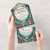 ウッドラお洒落ンドフォレストキャッスル結婚フェアヤテール オールインワン招待状 (貼ってはがせる)