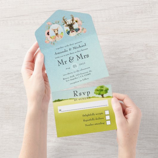 ウッドラお洒落ンドフォレストディア結婚ズ オールインワン招待状 (貼ってはがせる)