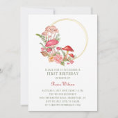 ウッドラお洒落ンドマッシュルームフォレスト1歳の誕生日 招待状 (正面)