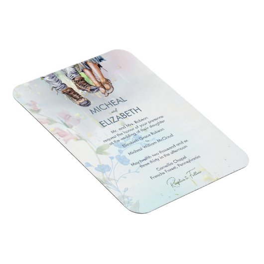 ウッドラお洒落ンドワイルドフラワー結婚の発表 マグネット (右側)