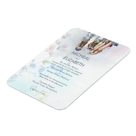 ウッドラお洒落ンドワイルドフラワー結婚の発表 マグネット (左側)