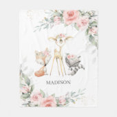 ウッドラお洒落ンド動物ディアソフトピンクフローラ フリースブランケット (正面)