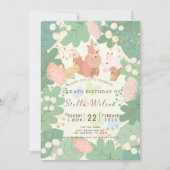 ウッドラお洒落ンド動物フローラの葉誕生日 招待状 (正面)