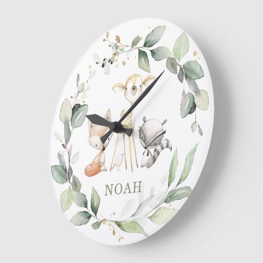 ウッドラお洒落ンド動物緑の少年の部屋 ラージ壁時計 (傾斜)