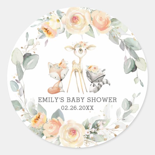 ウッドラお洒落ンド動物黄色フローラの恩恵 ラウンドシール (正面)