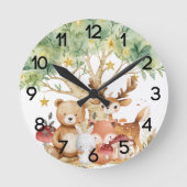 ウッドラお洒落ンド森林動物子供部屋 ラウンド壁時計 (正面)