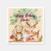 ウッドラお洒落ンド森林動物誕生日 スタンダードカクテルナプキン (正面)