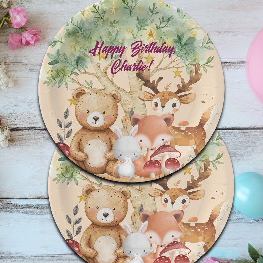 ウッドラお洒落ンド森林動物誕生日 ペーパープレート