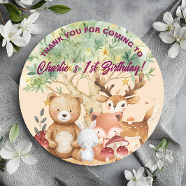 ウッドラお洒落ンド森林動物誕生日 ラウンドシール
