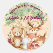 ウッドラお洒落ンド森林動物誕生日 ラウンドシール (正面)