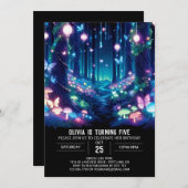 ウッドラかわいらしンドデジタ白熱［赤熱］光を放つル誕生日 招待状 (正面/裏面)