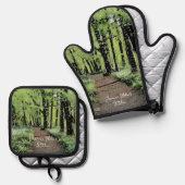 ウッドラかわいらしンドパーソナライズされた 鍋つかみ&鍋敷きセット (正面/裏面)