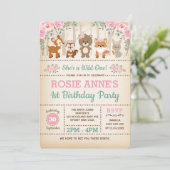 ウッドラかわいらしンドピンクローズワイルドワン1歳の誕生日 招待状 (スタンド正面)
