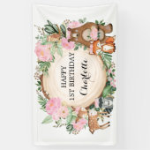 ウッドラかわいらしンド森林動物ガールハッピーバースデー 横断幕 (縦)