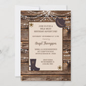 ウッドライツウェスタン女性のカーボーイ誕生日招待状 招待状 (正面)