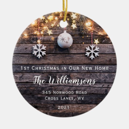 ウッドライツ素朴スターズ引っ越し祝いパーティー新しいアドレス セラミックオーナメント (正面)