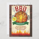 ウッドライト BBQ グリル クックアウト サマー パーティー 招待状 (正面)