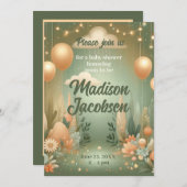 ウッドラエレガントンドの赤ちゃんシャワー 招待状 (正面/裏面)