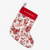 ウッドラエレガントンドの赤フランスのトイルディアー スモールクリスマスストッキング (正面 (吊り時))