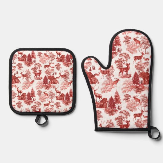 ウッドラエレガントンドの赤フランスのトイルディアー 鍋つかみ&鍋敷きセット (正面)
