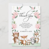 ウッドラエレガントンドアニマルズピンク赤面フローラベビー サンキューカード (正面)