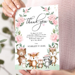 ウッドラエレガントンドアニマルズピンク赤面フローラベビー サンキューカード