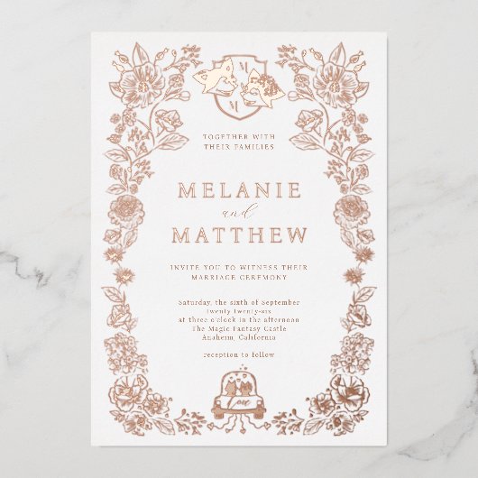 ウッドラエレガントンドキツネフローラスケッチフェアユタリーエキサイト 箔招待状 (正面)