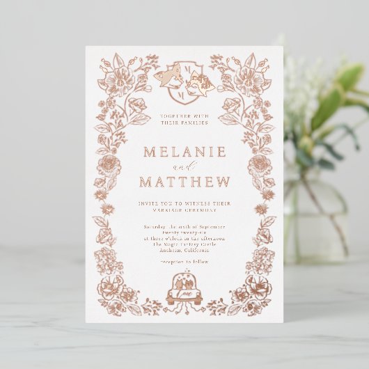 ウッドラエレガントンドキツネフローラスケッチフェアユタリーエキサイト 箔招待状 (立ち正面)