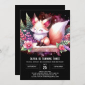 ウッドラエレガントンドキツネ誕生日デジタル 招待状 (正面/裏面)